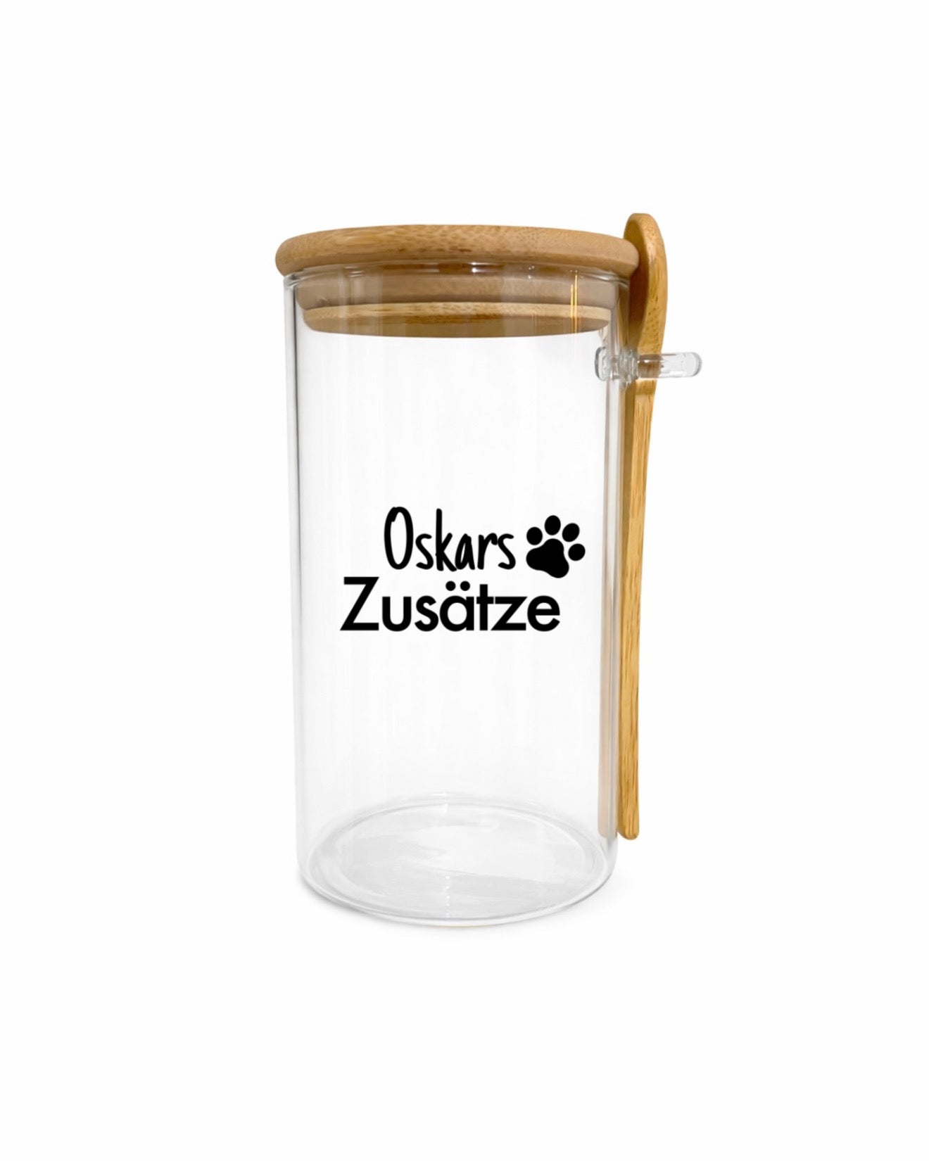 Glas für Zusätze personalisiert